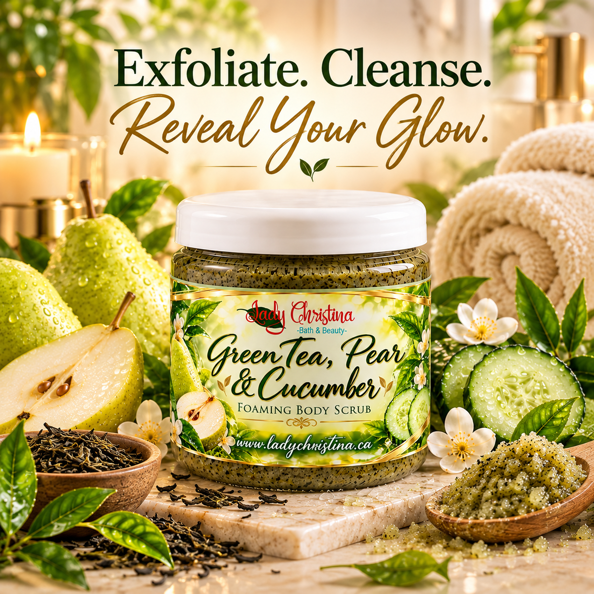 Green Tea, Pear & Cucumber Foaming Body Scrub