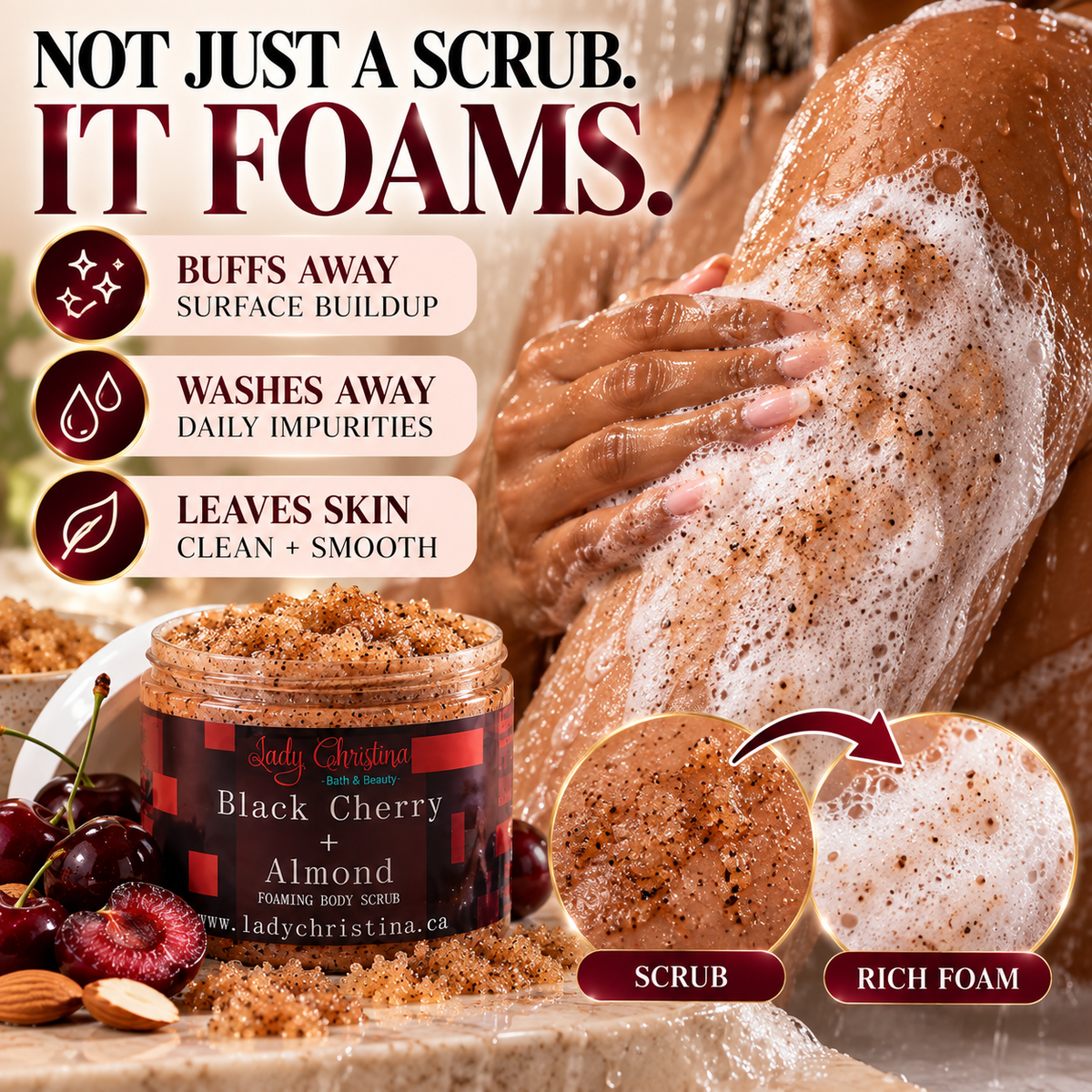 Black Cherry and Almond Foaming Body Scrub