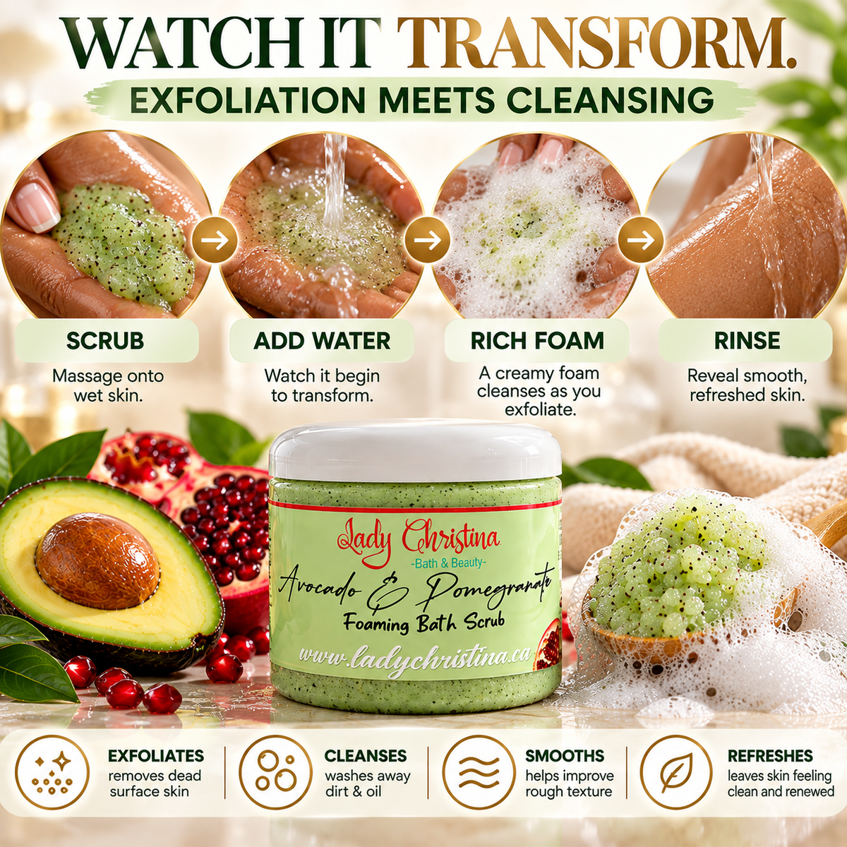Avocado & Pomegranate Foaming Body Scrub
