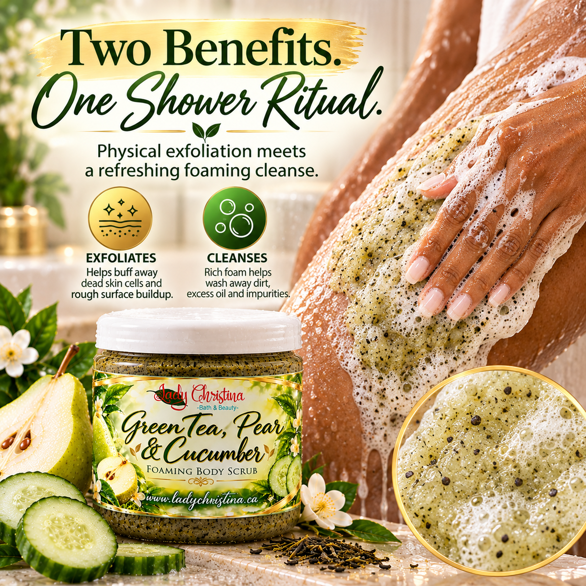 Green Tea, Pear & Cucumber Foaming Body Scrub