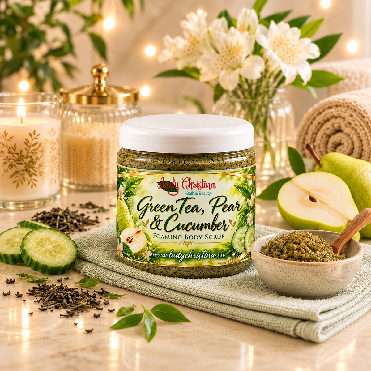 Green Tea, Pear & Cucumber Foaming Body Scrub