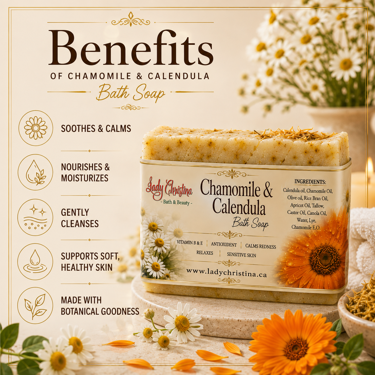 Chamomile & Calendula Botanical Bath Soap - photo 5