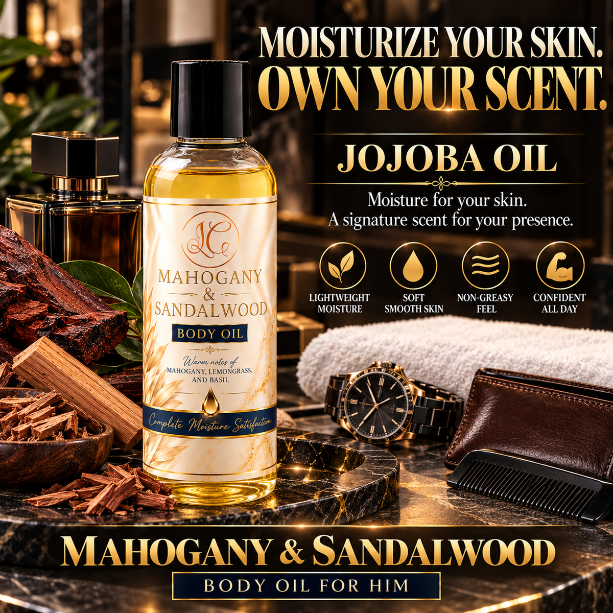 Mahogany & Sandalwood Body Oil - For Him